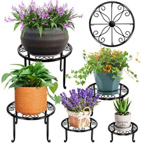 5 pack metal plant stand for outdoor indoor plants, heavy duty flower pot stands for multiple plant, rustproof iron round plant shelf for planter, potted plant holder for garden home (black)
