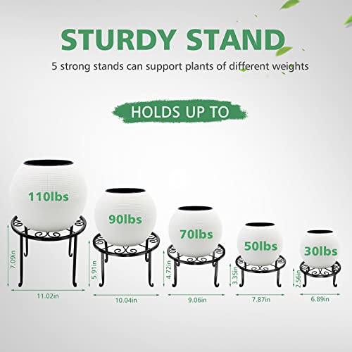 5 Pack Metal Plant Stand for Outdoor Indoor Plants, Heavy Duty Flower Pot Stands for Multiple Plant, Rustproof Iron Round Plant Shelf for Planter, Potted Plant Holder for Garden Home (Black)