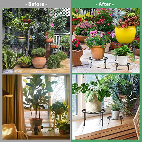 5 Pack Metal Plant Stand for Outdoor Indoor Plants, Heavy Duty Flower Pot Stands for Multiple Plant, Rustproof Iron Round Plant Shelf for Planter, Potted Plant Holder for Garden Home (Black)