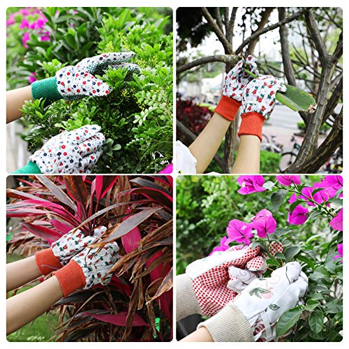 Geiserailie 4 Pairs Garden Gloves Floral Gardening Gloves with Soft PVC Dots Gloves Women Working Yard Gloves for Yard Cleaning, Fishing, Gardening, Weeding, Planting, Watering