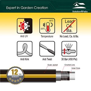 Solution4Patio Homes Garden Hose No Kink 5/8 in. x 25 ft. Black Water Hose, No Leaking, Heavy Duty, High Water Pressure, Male/Female Brass Fittings 12 Year Warranty #H155B10-US