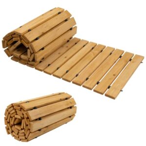 wooden pathway 8′, realife roll out weather-resistant garden cedar walkway for outside, patio, beach