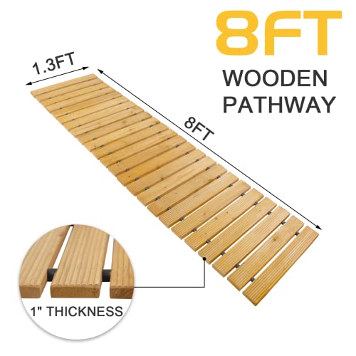 Wooden Pathway 8', Realife Roll Out Weather-Resistant Garden Cedar Walkway for Outside, Patio, Beach