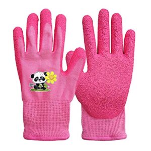 qear 1 pair kids 3-6 years girl pink garden work gloves,knitted liner,and latex rubber palm coated for water/dirty resistance (3-6 years pink xxxs)