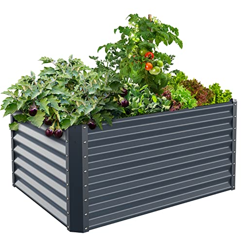 Galvanized Raised Garden Bed Box Planter for Outdoor Plants 24" Extra Tall Raised Garden Beds Outdoor Garden Boxes Outdoor Raised Metal Raised Garden Beds for Vegetables 48"X36"X24", Midnight Grey