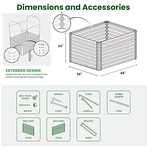 Galvanized Raised Garden Bed Box Planter for Outdoor Plants 24" Extra Tall Raised Garden Beds Outdoor Garden Boxes Outdoor Raised Metal Raised Garden Beds for Vegetables 48"X36"X24", Midnight Grey