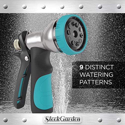 Heavy Duty Garden Hose Nozzle Hand Sprayer with 9 Adjustable Spray Patterns Heavy-Duty Metal Water Hose Spray Nozzle - High Pressure | Rear Trigger Control Suitable for Car Wash,Watering Lawn & Garden