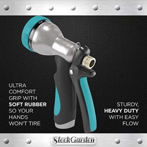 Heavy Duty Garden Hose Nozzle Hand Sprayer with 9 Adjustable Spray Patterns Heavy-Duty Metal Water Hose Spray Nozzle - High Pressure | Rear Trigger Control Suitable for Car Wash,Watering Lawn & Garden