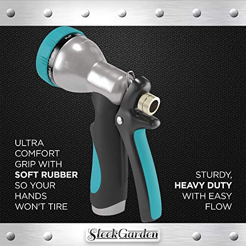 Heavy Duty Garden Hose Nozzle Hand Sprayer with 9 Adjustable Spray Patterns Heavy-Duty Metal Water Hose Spray Nozzle - High Pressure | Rear Trigger Control Suitable for Car Wash,Watering Lawn & Garden