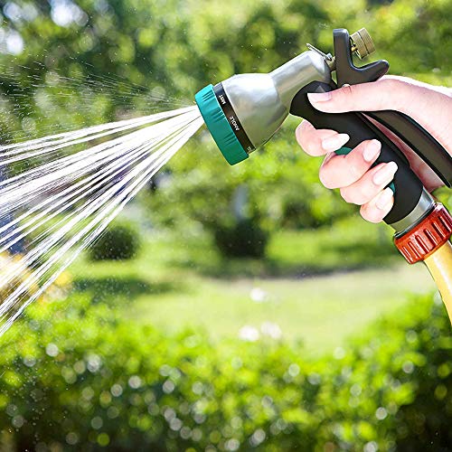 Heavy Duty Garden Hose Nozzle Hand Sprayer with 9 Adjustable Spray Patterns Heavy-Duty Metal Water Hose Spray Nozzle - High Pressure | Rear Trigger Control Suitable for Car Wash,Watering Lawn & Garden