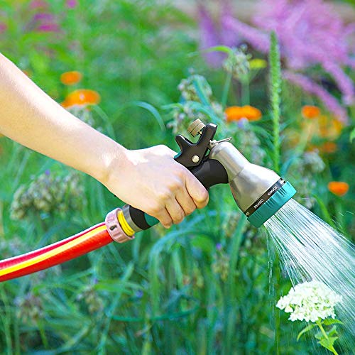 Heavy Duty Garden Hose Nozzle Hand Sprayer with 9 Adjustable Spray Patterns Heavy-Duty Metal Water Hose Spray Nozzle - High Pressure | Rear Trigger Control Suitable for Car Wash,Watering Lawn & Garden