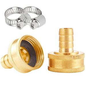 uenede 2pcs solid brass 1/2″ barb x 3/4″ght female garden hose end connector splicer mender repair fitting include 2 stainless steel clamps