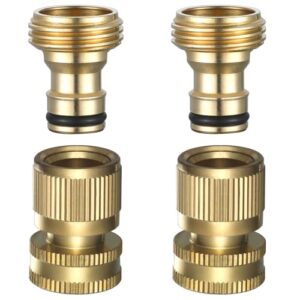 uehict garden hose quick connect – quick connect garden hose fittings, solid brass water hose quick connect, 3/4 inch ght, 2 set