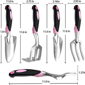 Garden Tool Set SOYUS Heavy Duty 5 Piece Gardening Kit Aluminum Alloy Garden Spade Shovel for Digging Hand Trowel Weeder Cultivator Rake with Ergonomic Non-Slip Girp Pink Garden Tools Gifts for Women