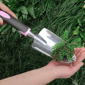 Garden Tool Set SOYUS Heavy Duty 5 Piece Gardening Kit Aluminum Alloy Garden Spade Shovel for Digging Hand Trowel Weeder Cultivator Rake with Ergonomic Non-Slip Girp Pink Garden Tools Gifts for Women