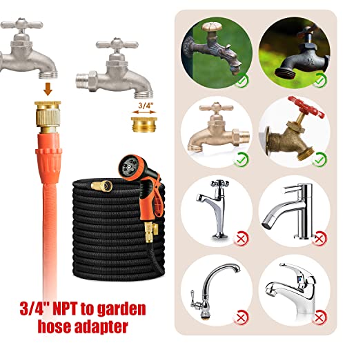 Solid Brass Garden Hose Adapter, 3/4" NPT Male Connector x 1”GHT Female Garden Hose, 1 Inch Male Pipe Fittings Thread to 1.3 Inch Female Garden Hose Thread, with Rubber Gasket and Sealant Tape