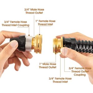 Solid Brass Garden Hose Adapter, 3/4" NPT Male Connector x 1”GHT Female Garden Hose, 1 Inch Male Pipe Fittings Thread to 1.3 Inch Female Garden Hose Thread, with Rubber Gasket and Sealant Tape