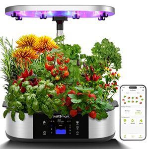 wifi 12 pods hydroponics growing system with app controlled, justsmart indoor garden up to 30″ with 36w 120 led grow light, silent pump system, automatic timer for home kitchen gardening, gs1 plus