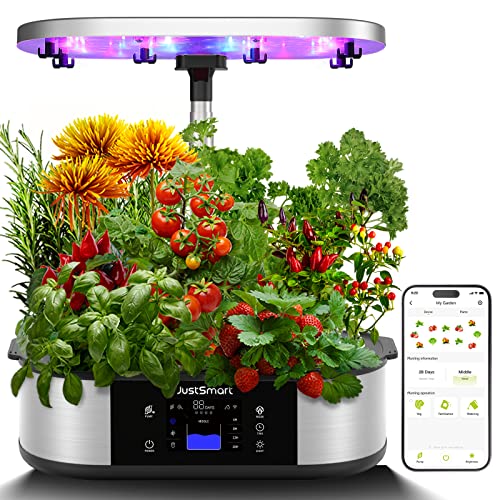 WiFi 12 Pods Hydroponics Growing System with APP Controlled, JustSmart Indoor Garden Up to 30" with 36W 120 LED Grow Light, Silent Pump System, Automatic Timer for Home Kitchen Gardening, GS1 Plus