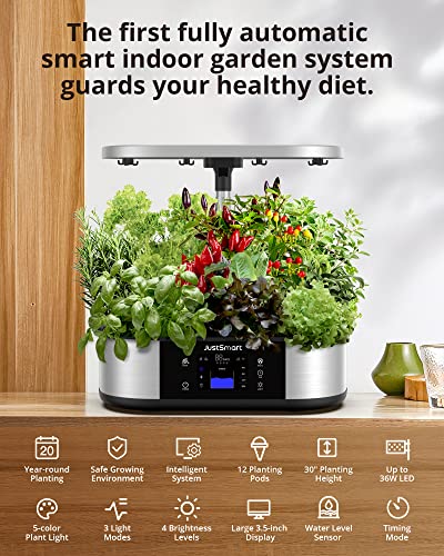 WiFi 12 Pods Hydroponics Growing System with APP Controlled, JustSmart Indoor Garden Up to 30" with 36W 120 LED Grow Light, Silent Pump System, Automatic Timer for Home Kitchen Gardening, GS1 Plus