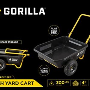 Gorilla Carts GCR-4 4 Cu. Ft, 300-pound Capacity, Poly Yard Cart, Black/Yellow