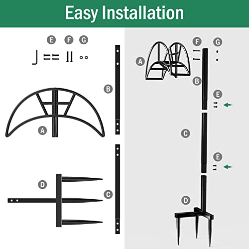 Garden Hose Holder, ROSSNY Metal Hose Stand Detachable Water Hose Holder Freestanding Hose Holders for Outside with 3 Long Spiky Feet Heavy Duty Hose Hanger Garden Hose Storage for Garden