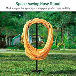 Garden Hose Holder, ROSSNY Metal Hose Stand Detachable Water Hose Holder Freestanding Hose Holders for Outside with 3 Long Spiky Feet Heavy Duty Hose Hanger Garden Hose Storage for Garden