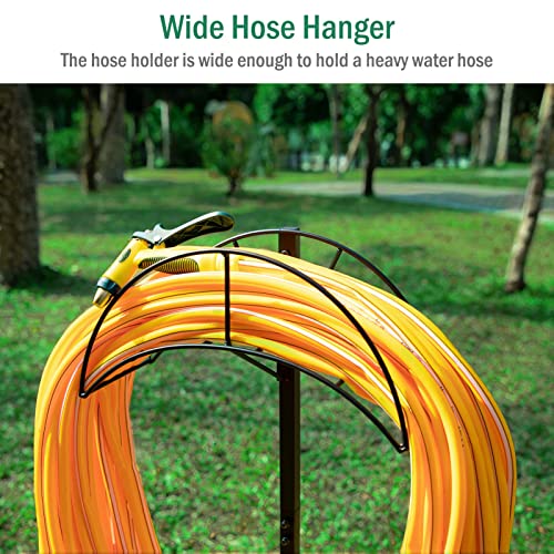 Garden Hose Holder, ROSSNY Metal Hose Stand Detachable Water Hose Holder Freestanding Hose Holders for Outside with 3 Long Spiky Feet Heavy Duty Hose Hanger Garden Hose Storage for Garden