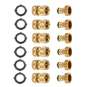 boart (6 sets garden hose quick connector set, solid brass 3/4 inch water fitings thread easy connect no-leak male female