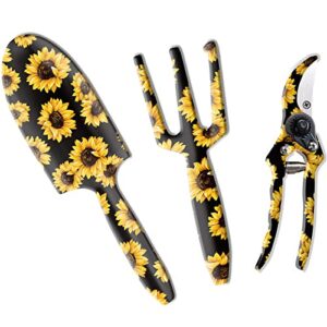 GARTOL Garden Tool Set Sunflower Print 3 Piece Cast-Aluminum Heavy Duty Gardening Tools Kit Includes Trowel, Pruning Shear, Cultivator - Gardening Gift Hand Tools Set for Women Mom Mother's Day