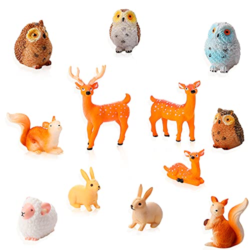 12 Pieces Mini Animal Miniatures Ornaments Woodland Animal Miniatures Micro Landscape Figurines Resin Mini Fairy Garden Accessories for Christmas Indoor Outdoor Garden Yard Landscape Decorations