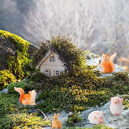 12 Pieces Mini Animal Miniatures Ornaments Woodland Animal Miniatures Micro Landscape Figurines Resin Mini Fairy Garden Accessories for Christmas Indoor Outdoor Garden Yard Landscape Decorations