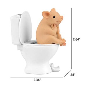 Aclema Pig Decor Figurines Miniature Fairy Garden Kitchen Resin Collections for Terrarium Micro Landscape Pig Sit on Toilet