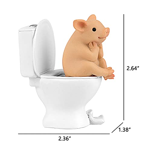 Aclema Pig Decor Figurines Miniature Fairy Garden Kitchen Resin Collections for Terrarium Micro Landscape Pig Sit on Toilet