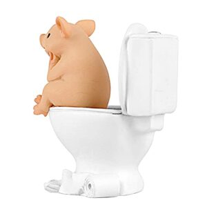 Aclema Pig Decor Figurines Miniature Fairy Garden Kitchen Resin Collections for Terrarium Micro Landscape Pig Sit on Toilet