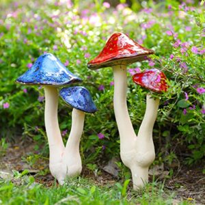 mushroom yard decor – 2pcs ceramic mushroom for garden, mushroom statue decor, fairy garden stakes ceramic lawn ornament decor plants stake