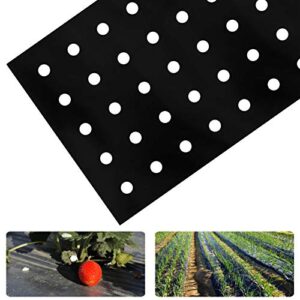 2 pack 33 x 3 feet black embossed plastic film with planting holes- 1 mil garden weed control barrier film mulching breathable gardening farming landscape sheeting for moisture temperature maintaining