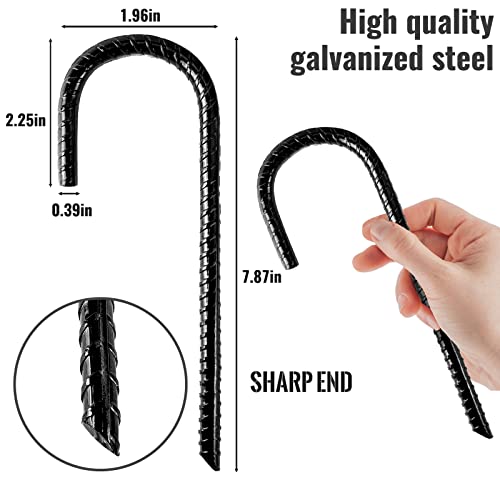 Pack 12 Rebar Stakes Heavy Duty J Hook Anchor Stakes,Ground Anchors, Ground Stakes Tent Stakes Steel Ground Anchors, Heavy Duty Garden Stakes for Chain Link Fence (Black)