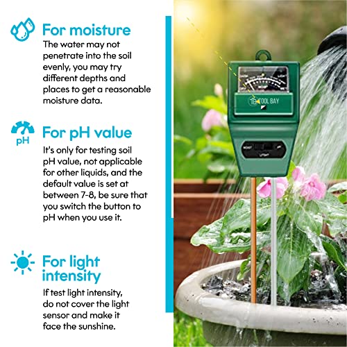 ToolBay Soil Moisture Meter - Great for House Plants and Indoor Garden Measures Light pH and Moisture Test kit - Indoor & Outdoor Use (Green)