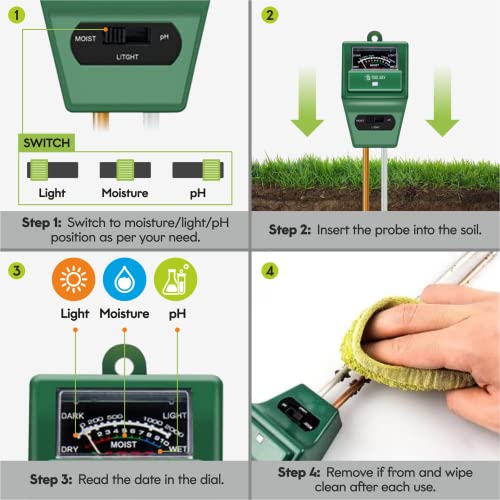 ToolBay Soil Moisture Meter - Great for House Plants and Indoor Garden Measures Light pH and Moisture Test kit - Indoor & Outdoor Use (Green)