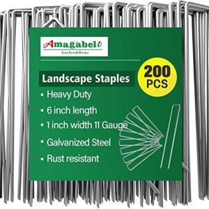 Amagabeli 6 Inch Galvanized Landscape Staples 200 Pack 11 Gauge Garden Stakes Sod Pins Anti-Rust Fence Stakes for Weed Barrier Fabric Ground Cover Dripper Irrigation Tubing Soaker Hose STAPLE001