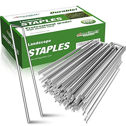 Amagabeli 6 Inch Galvanized Landscape Staples 200 Pack 11 Gauge Garden Stakes Sod Pins Anti-Rust Fence Stakes for Weed Barrier Fabric Ground Cover Dripper Irrigation Tubing Soaker Hose STAPLE001