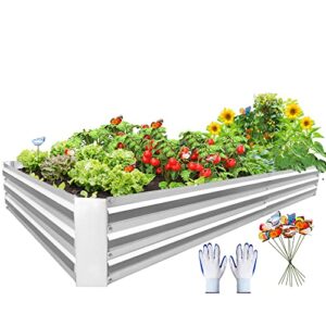 raxsinyer 8x4x1ft raised garden bed, galvanized raised garden beds outdoor for vegetables, fruits, flower, large metal planter raised garden boxes with gloves and labels