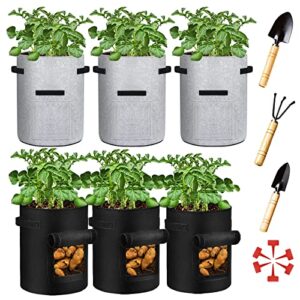 6 pack 10 gallon potato grow bags with flap window, garden planting bag with durable handle, plant pots for tomato, vegetable and fruits