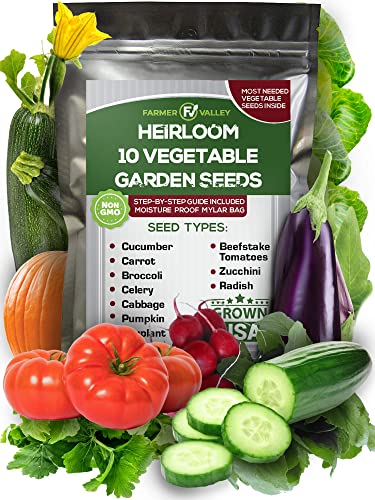 10 Assorted Vegetable Seeds - 100% Non GMO Variety Pack - 840+ Heirloom Garden Seeds for Planting Vegetables - Cucumber, Carrot, Tomatoes, Broccoli, Cabbage, Radish Seeds and More