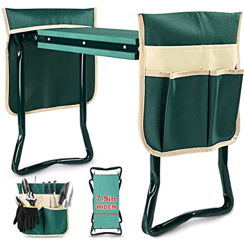 KVR Upgraded Garden Kneeler and Seat with Thicken & Widen Soft Kneeling Pad,Heavy Duty Foldable Gardener Stool with 2 Tool Pouches ,Gardening Gifts for Women Mom Men Seniors¡­…