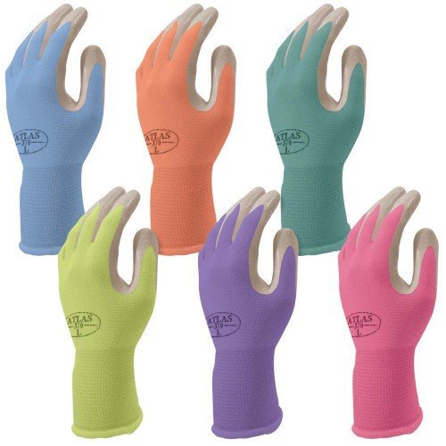 6 Pack Showa Atlas NT370 Atlas Nitrile Garden Gloves - Medium (Assorted Colors)