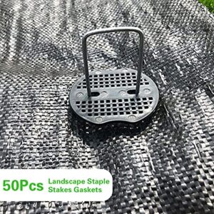 Bakulyor 50pcs Garden Staples Plastic Buffer Washer, Landscape Staple Stakes Gaskets, Yard Pins Gasket for Weed Barrier Fabric, They Keep The Barrier from Ripping & Create a Sturdier Hold - Black