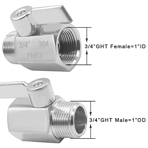 Joywayus Heavy Duty Stainless Steel 304 Garden Hose Shut Off Valve 3/4"GHT Female x Male Thread with Hose Washer