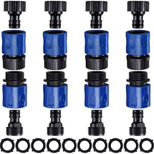 16 pieces garden hose quick connector 3/4 inch plastic water hose fittings male and female connectors hose end adapters with 10 pieces rubber gaskets (blue, black)